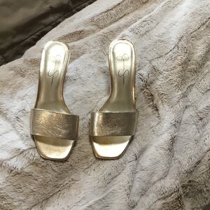 Jessica Simpson Metallic Gold Slip-On Mules